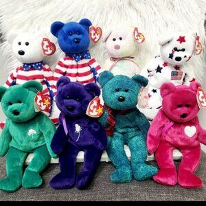 Lot of 8 Beanie Babies Diana, Wallace, Erin, Valentina, Groovy, Liberty, Glory